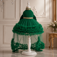 Bottle Green Halter-Neck Luxury Party Dress for Girls