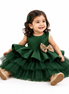Emerald Green Luxury Layered Tulle Party Dress with Detachable Bow: 100cm, 110cm & 120cm
