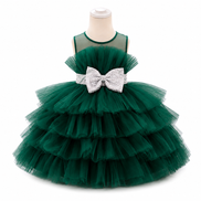 Emerald Green Princess Tiered Tulle Party Dress with Sparkle Bow (90-120cm)
