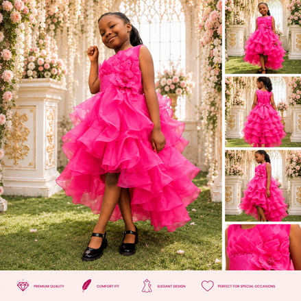 Fuchsia Pink Princess Fluffy Sequin Dress for Girl: 140cm & 150cm)