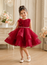 Royavelle wine red organza princess party dress worn by a girl in an elegant setting 