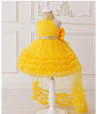 Yellow dress on a mannequin against a white background
