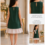 Royavelle Kids Bottle Green Pearl Bow Dress: 100cm & 110cm