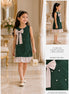 Royavelle Kids Bottle Green Pearl Bow Dress: 100cm & 110cm