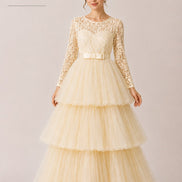Luxury Light Peach 3-Layer Lace Princess Dress for Girls (120-140cm)