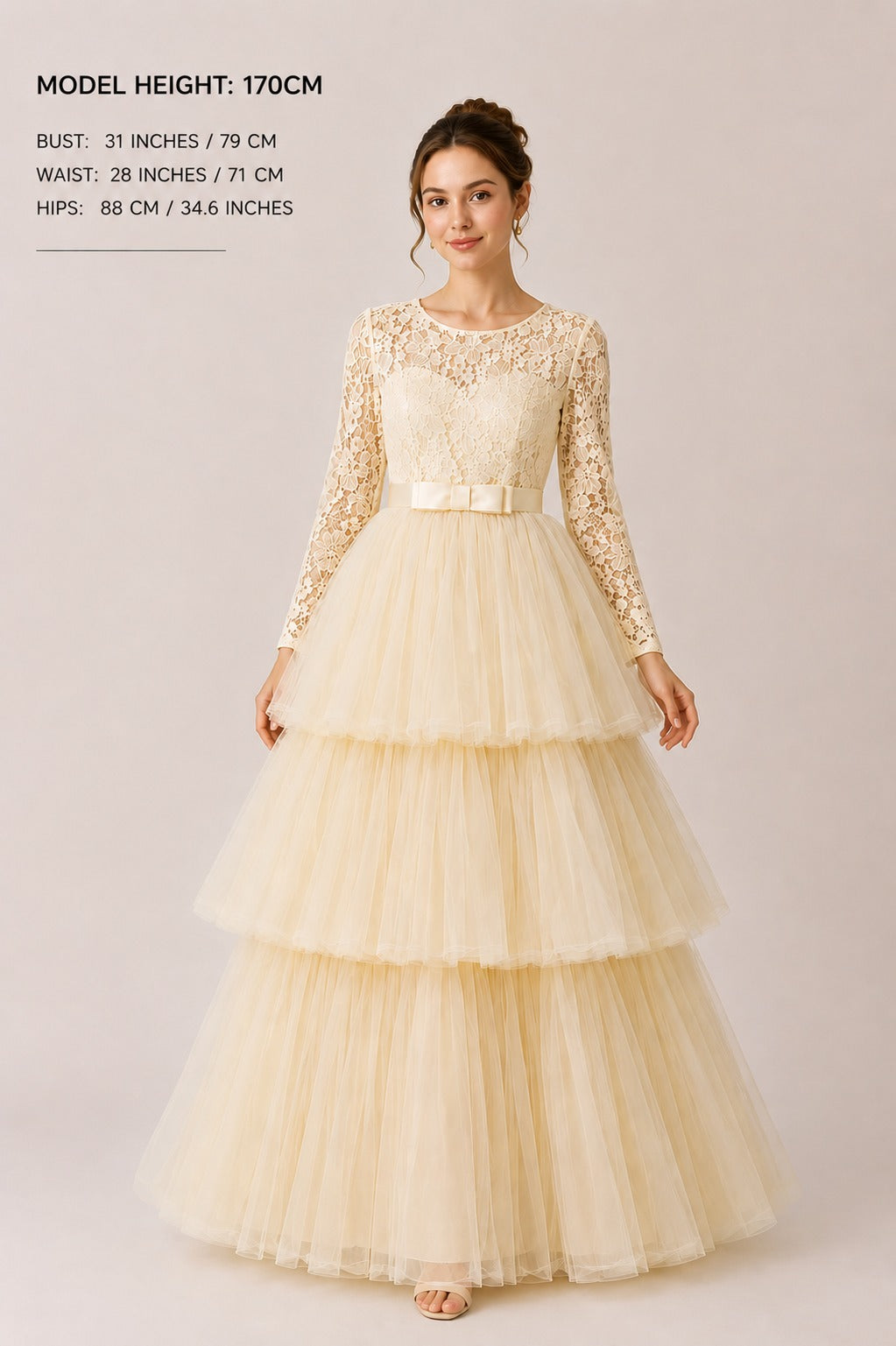 Luxury Light Peach 3-Layer Lace Princess Dress for Girls (120-140cm)