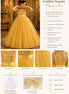Gold sequin princess dress with product details and specifications.