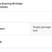 Product listing for princess evening birthday party dresses with packaging and delivery details.