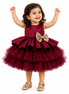 Wine Red Luxury Layered Tulle Party Dress with Detachable Bow: 100cm, 110cm & 120cm