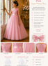 Pink sequin princess dress with product details on a white background