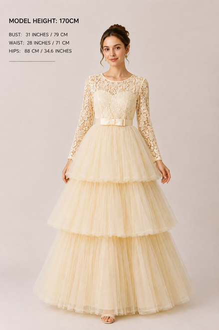 Buttercream Lace Princess Dress for Girls – Luxury Layered Tulle Occasion Gown