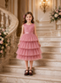 Dusty Pink 4-Tier Tulle Princess Dress for Girls – Knee Length Party Dress: 100cm & 110cm