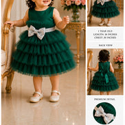 Emerald Green Princess Tiered Tulle Party Dress with Sparkle Bow (90-120cm)