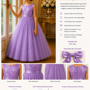 Deep Lavender Sequin Princess Dress with product details on a white background