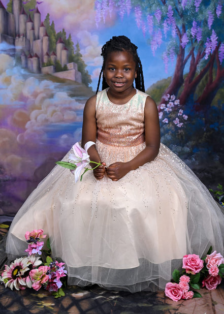 Luxury Gold Sparkle Princess Dress with Petticoat | Girls Party & Birthday Dress (Ages 4-7)