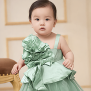 Mint Green Satin & Tulle Ruffle Corsage Dress: 90cm & 100cm