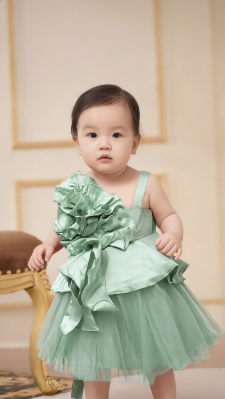 Mint Green Satin & Tulle Ruffle Corsage Dress: 90cm & 100cm