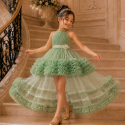 Mint Halter-Neck Luxury Party Dress for Girls