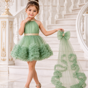 Mint Halter-Neck Luxury Party Dress for Girls