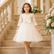 Ivory Blossom Lace Princess Dress for Girls – Elegant Tulle Party & Occasion Dress (120cm)