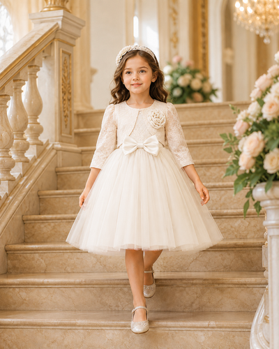 Ivory Blossom Lace Princess Dress for Girls – Elegant Tulle Party & Occasion Dress (120cm)
