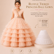 Royavelle Peach Colour Tiered Princess Dress for Girls