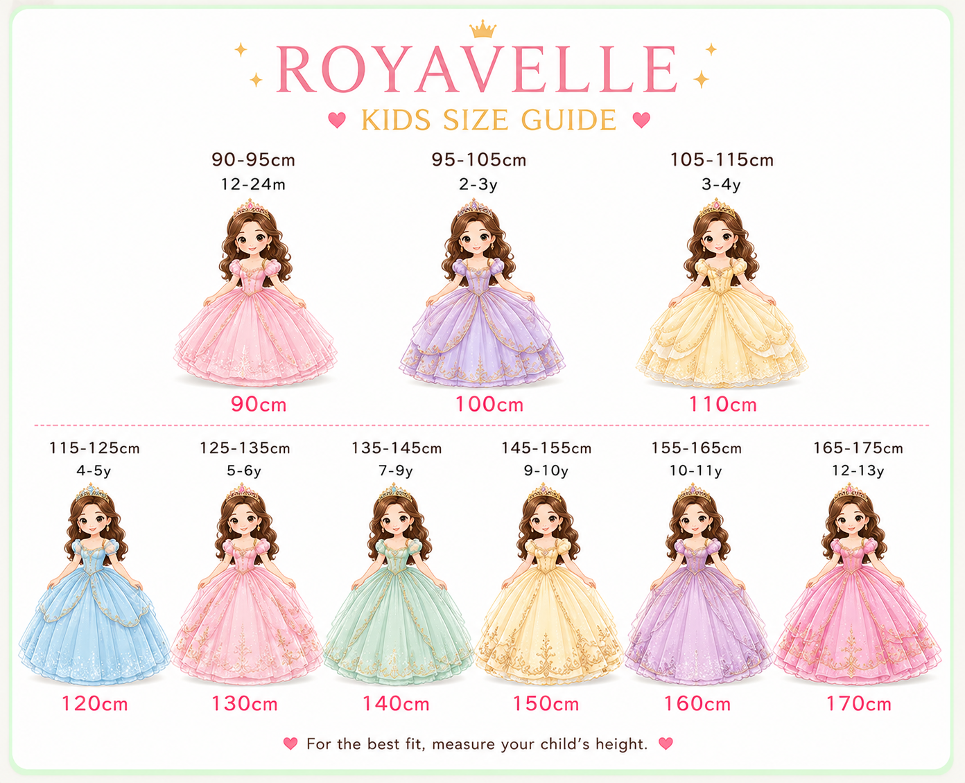Royavelle Kids Size Guide - Girls Dress Sizing Chart