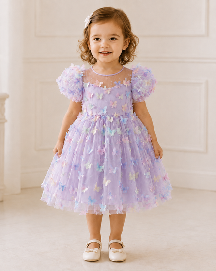 Girls 3D Butterfly Tulle Party Dress – Available in Pink, Sky Blue, Lilac & Mint – £29.99