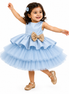 Sky Blue Luxury Layered Tulle Party Dress with Detachable Bow: 100cm, 110cm & 120cm