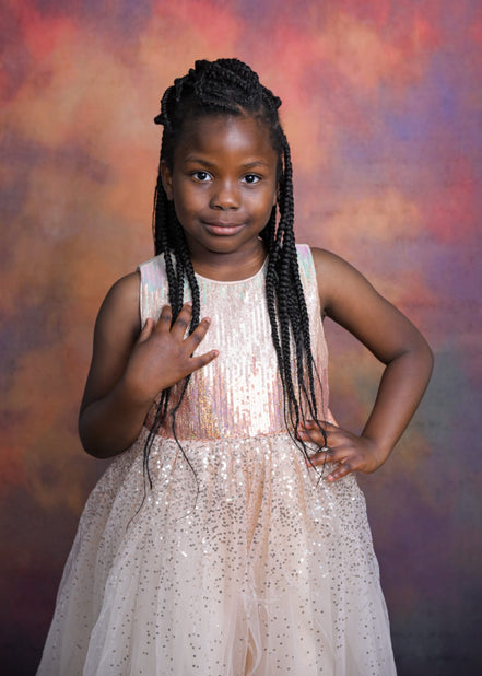 Girl wearing Royavelle Kids Luxury Sparkle Dress