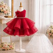Royavelle Deep Wine Red Organza Party Dress for Girls (80cm to 130cm