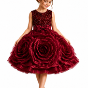 Royavelle Wine Rose Petal Dress for Girls (120cm, 130, 140cm)