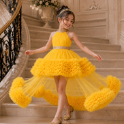 Yellow Halter-Neck Luxury Party Dress for Girls